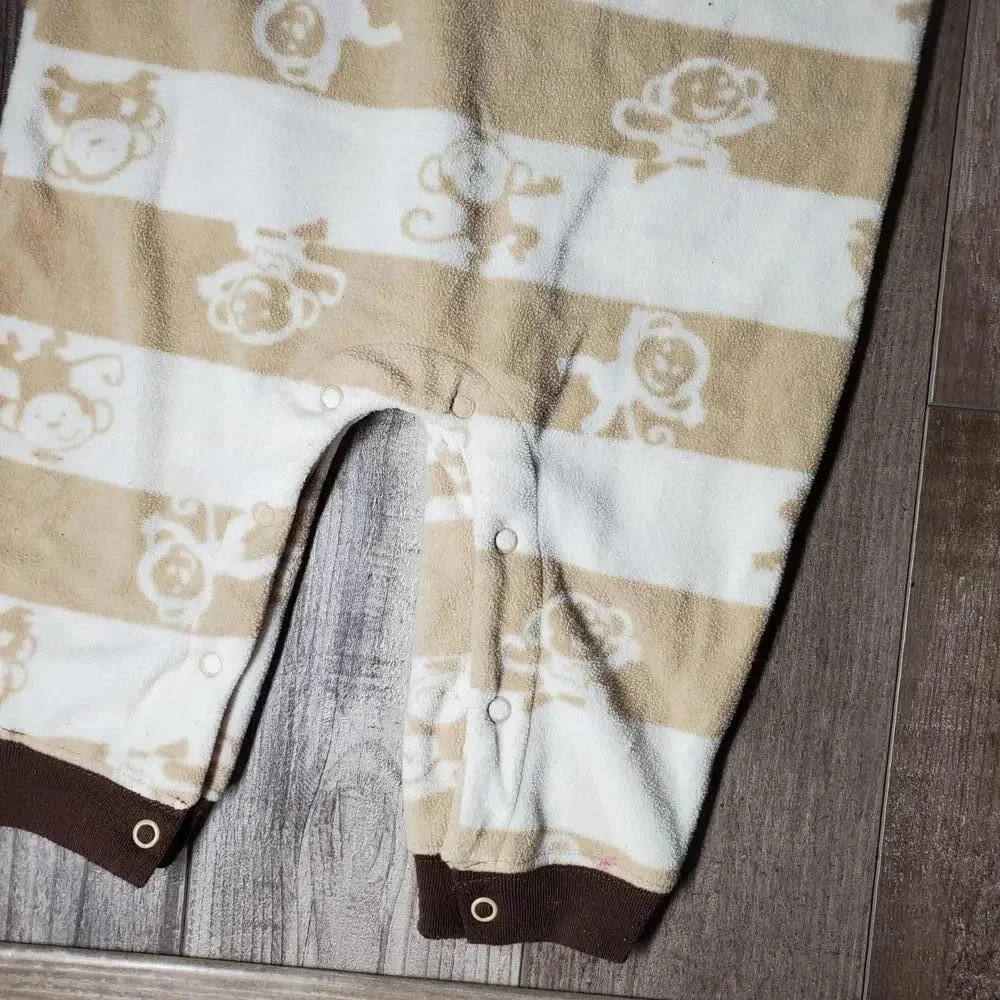 Child of Mine by Carter's Size 12M Beige and White Striped Fleece Baby Romper